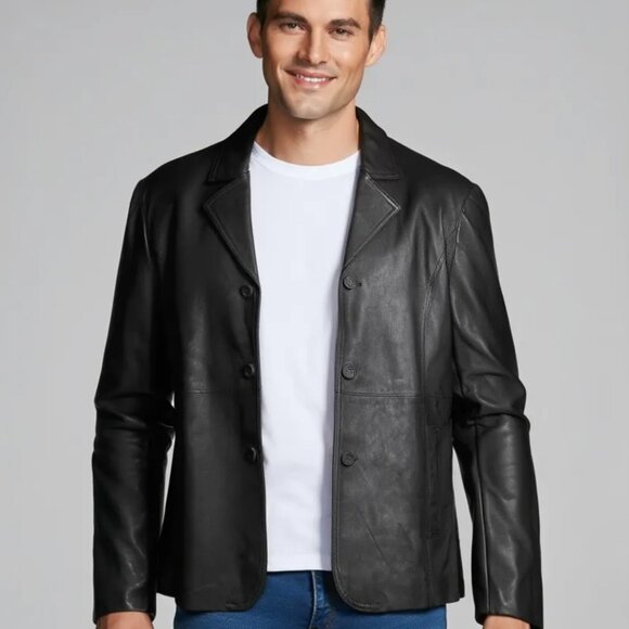 Vintage Moda Italy Bellagio Genuine Leather Jacket | Size XL | Classic Black - Picture 1 of 5